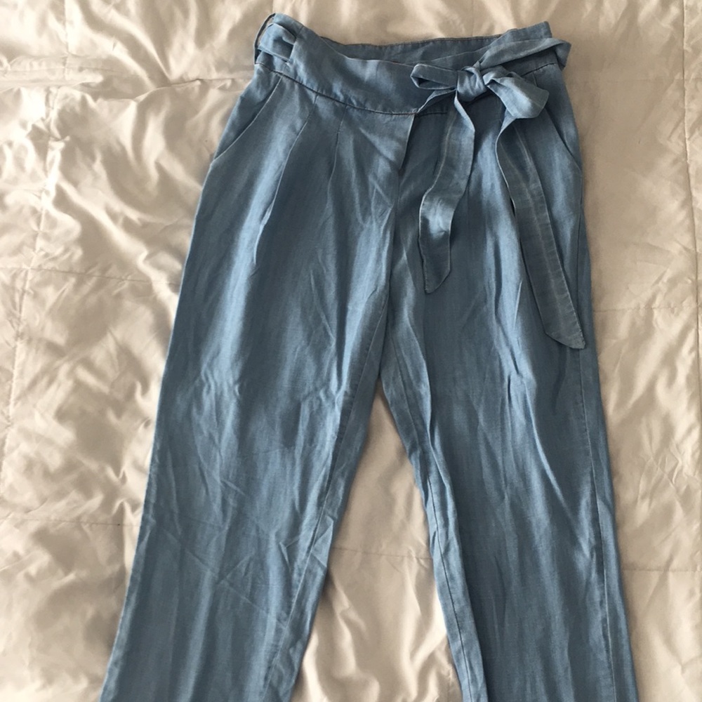 Signature chambray tie front trouser